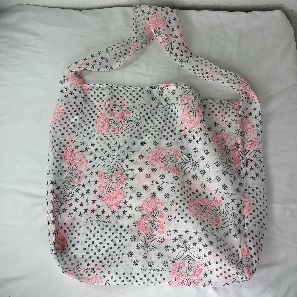 Free People Mesh Shopping Bag floral and dots print, size medium, boho, travel